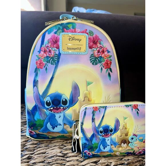Loungefly Disney Lilo & Stitch Beach Scene Mini Backpack Wallet Set - Picture 1 of 11